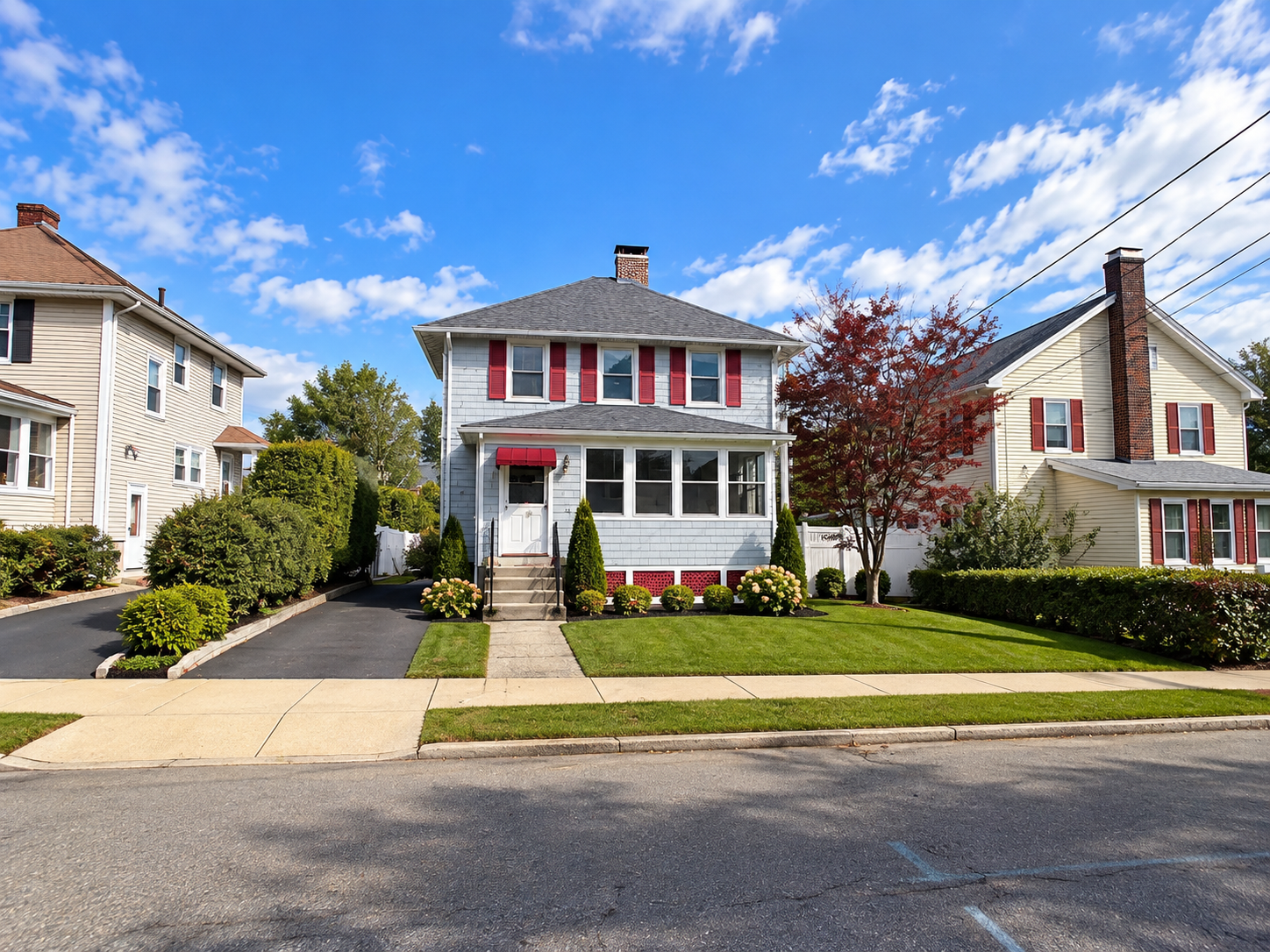 Completed exterior painting and siding project on a colonial-style home
